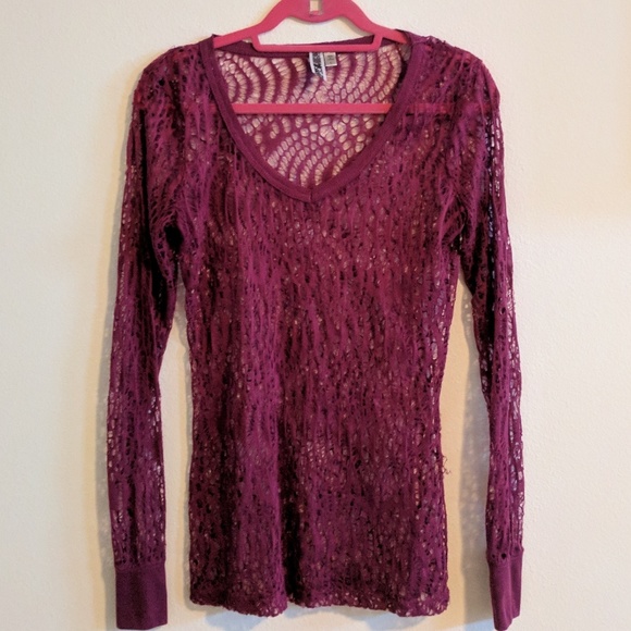 💲💲Purple Mesh Long-sleeve Top - Picture 1 of 4